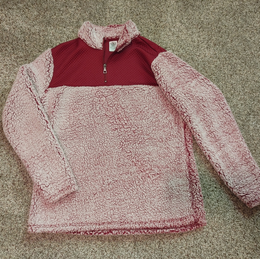 Red sherpa quarter zip sweatshirt